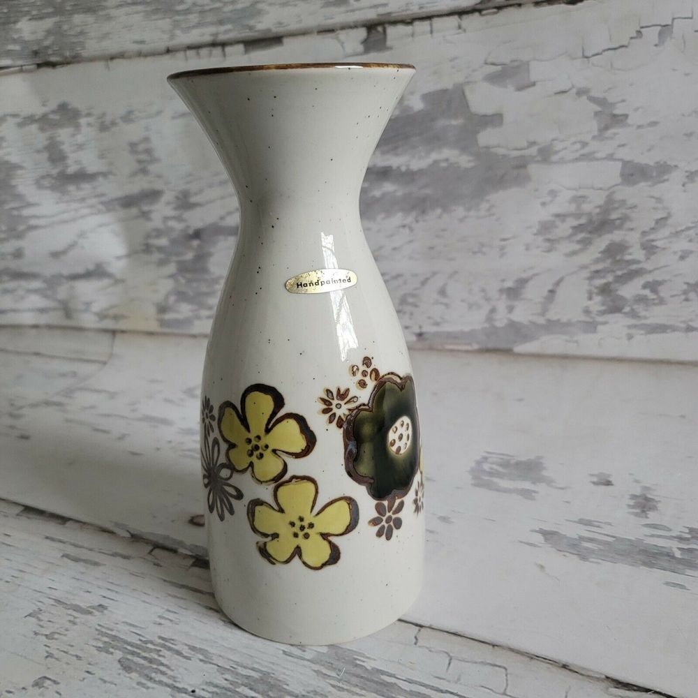 Otagiri vase pansey floral MCM hand painted Japan cottagecore speckled cream